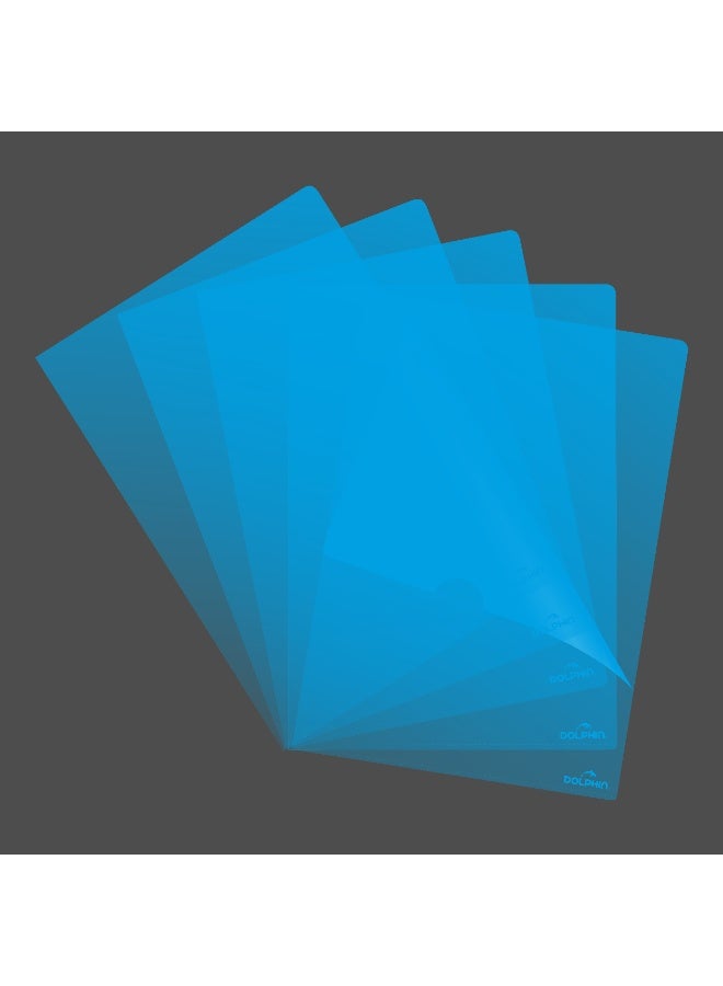 Dolphin A4 L Folder, Clear Polypropylene File, Blue, Pack of 12, Made in Germany