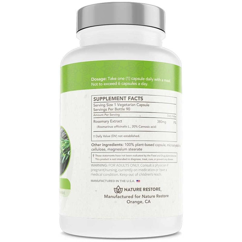 Nature Restore Rosemary Extract Supplement, Standardized to 20 Percent Carnosic Acid, 90 Capsules, Manufactured in USA, Non GMO, Gluten Free - Image 2