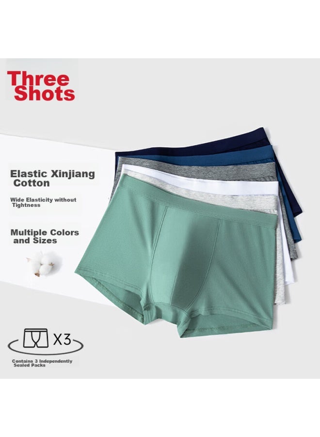 Threegun Men's Underwear, Xinjiang Cotton, Antibacterial, Elastic, Breathable, Boxer Briefs, Men's Boxer Shorts, 3-pack - Image 1