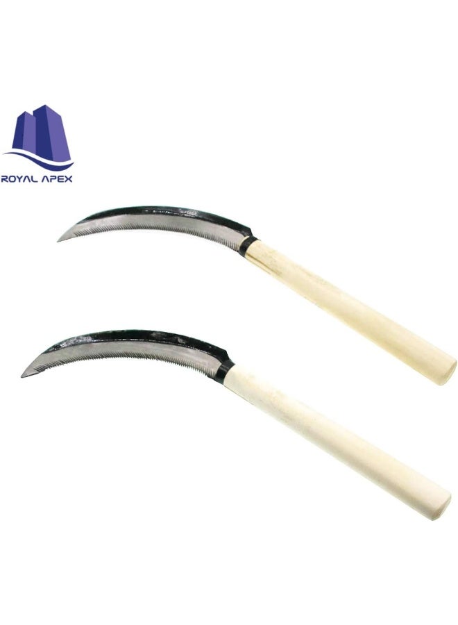 Royal Apex 2 Pcs Lightweight Gardening Grass Sickle Steel Sharp Wooden Handle Weeding Garden Tool - Image 2
