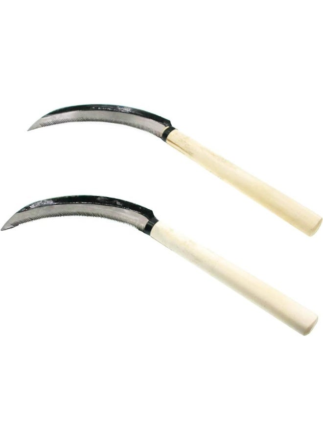 Royal Apex 2 Pcs Lightweight Gardening Grass Sickle Steel Sharp Wooden Handle Weeding Garden Tool - Image 1