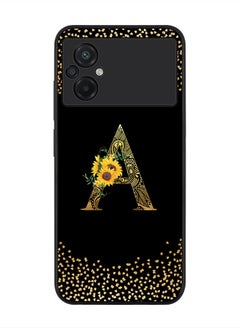 Rugged Black edge case for Xiaomi Poco M5, Slim fit Thin Cover -  Custom Monogram Initial Letter Mandala Floral Pattern Alphabet- A  (Black )