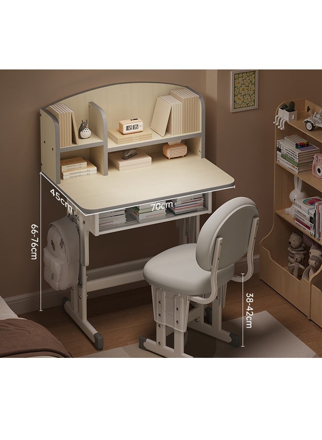 Aikenn Home Adjustable Height Kids Study Desk and Chair Set School Desks and Chairs with Desktop Storage Rack Backpack Hook Multifunctional School Student Writing Desk Study Table with Storage The Chair Has High-elastic Memory Foam Comfortable and Durable Wooden Tabletop without Reflection Protect Your Child's Eyes Suitable for Children and Teenagers aged 3-18 (Wood color） - Image 2