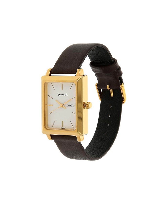 سوناتا Quartz Analog with Day and Date White Dial Leather Strap Watch for Men - Image 2