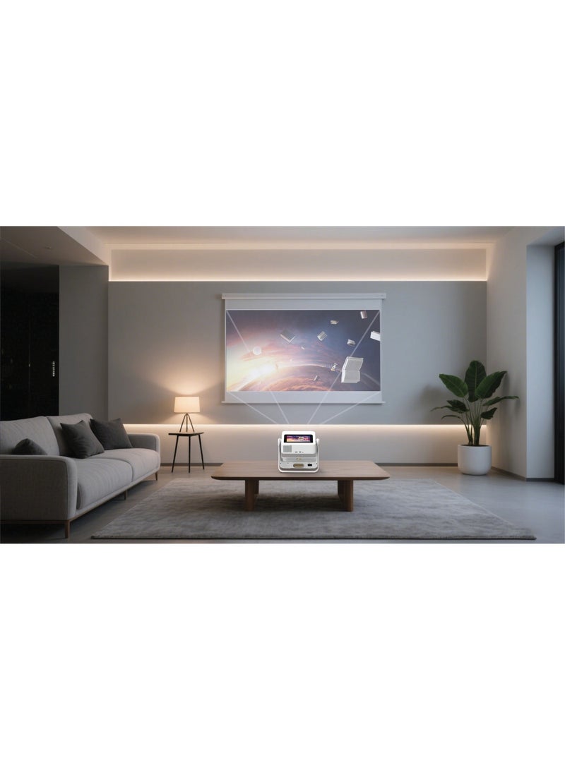 GREEN LION Orion 2 64W Smart Projector with Android 12, Dual Band Wi Fi, Built in Touch Screen & Stereo Speaker, 4k Support, HDMI Port, UK Plug 1.5m Cable, 1.3-10m Projection Distance, Auto Focus & Keystone Correction, ARM Cortex CPU - White - Image 2