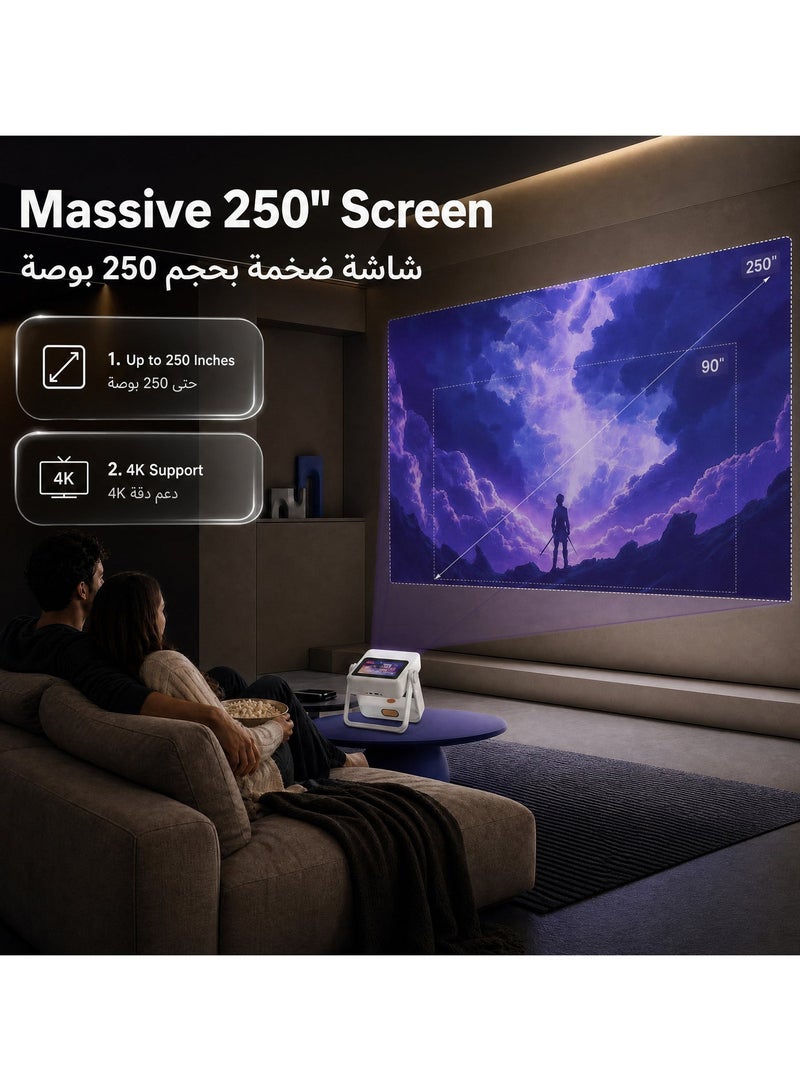 جرين ليون جهاز عرض ذكي Orion 2 بقوة 64 واط، يعمل بنظام Android 12، مزود بتقنية Wi-Fi ثنائية النطاق، وشاشة لمس مدمجة، ومكبر صوت ستيريو، ويدعم دقة 4K، ومنفذ HDMI، وقابس بريطاني، وكابل بطول 1.5 متر، ومسافة عرض من 1.3 إلى 10 أمتار، وضبط تلقائي للتركيز وتصحيح الانحراف، ومعالج ARM Cortex - أبيض - Image 5