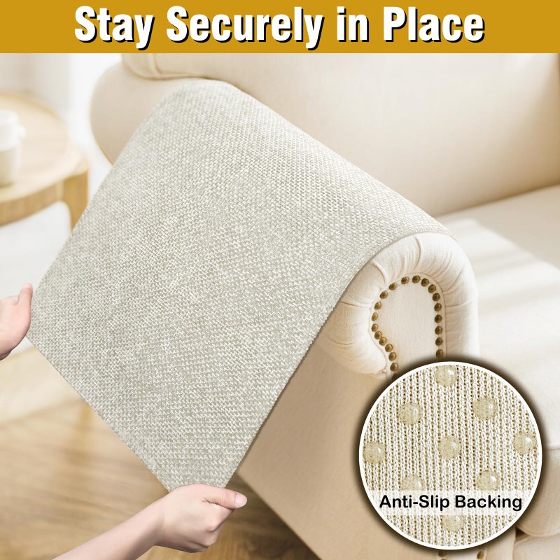 LovoGemy Couch Arm Covers, Sofa Arm Covers, Waterproof Armrest Cover for Sofa, Armchair, Loveseat, Non-Slip Recliner Arm Cover, Headrest Cover, Arm Chair Covers Set of 2 (Beige, 24"Ã—20") - Image 5