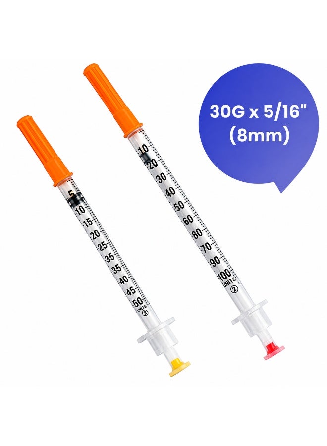 محقنة أنسولين U-100 سعة 0.5 مل، مقاس 30G × 8 مم | محاقن أنسولين معقمة للاستخدام مرة واحدة | 100 قطعة - Image 2