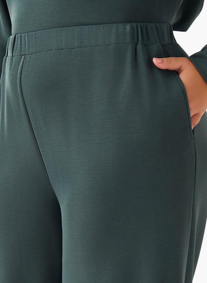 Ulla Popken Relaxed Fit Elasticated Waist Wide Leg Pants - Image 4