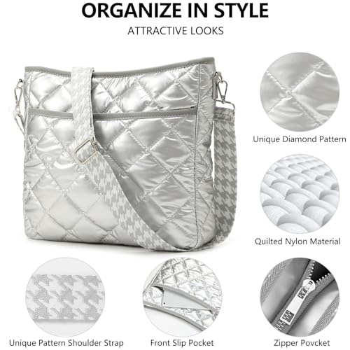 EPEDAL24 Quilted Crossbody Bags for Women, Unique Pattern Strap Silver Cross body Bags for Women, Puffy Crossbody Bags for Women - Image 4