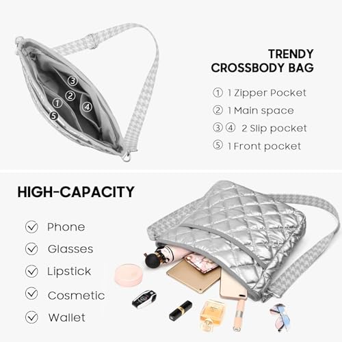 EPEDAL24 Quilted Crossbody Bags for Women, Unique Pattern Strap Silver Cross body Bags for Women, Puffy Crossbody Bags for Women - Image 5