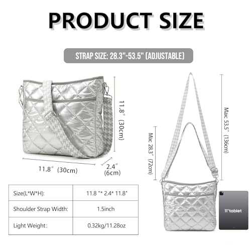 EPEDAL24 Quilted Crossbody Bags for Women, Unique Pattern Strap Silver Cross body Bags for Women, Puffy Crossbody Bags for Women - Image 3