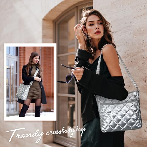 EPEDAL24 Quilted Crossbody Bags for Women, Unique Pattern Strap Silver Cross body Bags for Women, Puffy Crossbody Bags for Women - Image 2