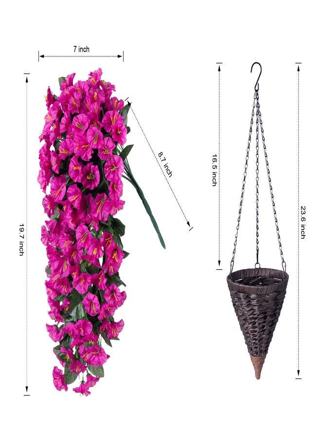 HyeFlora Artificial Fake Hanging Flowers Plants Baskets for Outdoor Outside Decoration, Faux Silk UV Resistant Realistic Fuchsia Morning Glory Planter for Home Porch Patio Balcony Garden Yard - Image 2