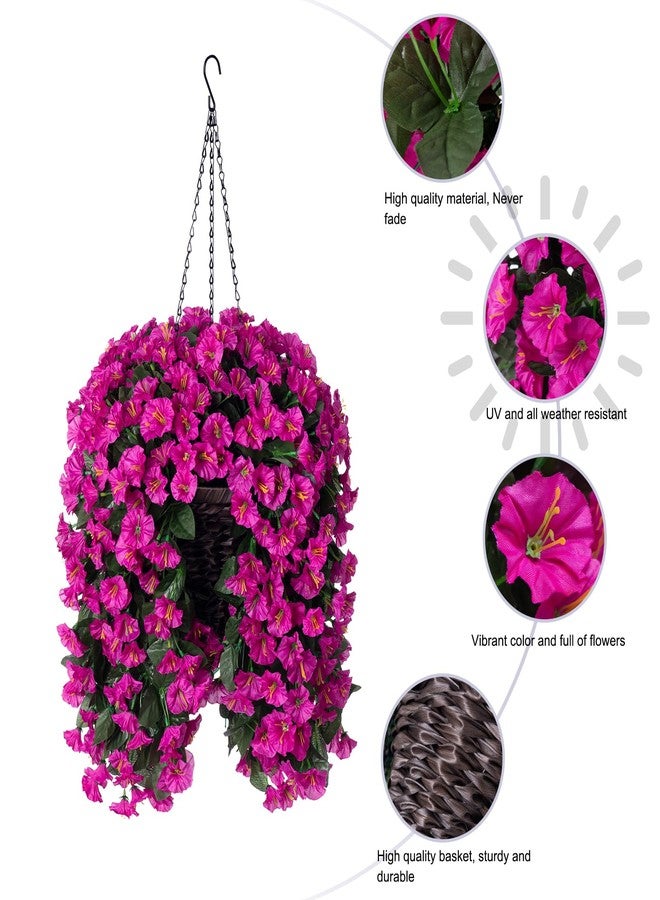 HyeFlora Artificial Fake Hanging Flowers Plants Baskets for Outdoor Outside Decoration, Faux Silk UV Resistant Realistic Fuchsia Morning Glory Planter for Home Porch Patio Balcony Garden Yard - Image 3