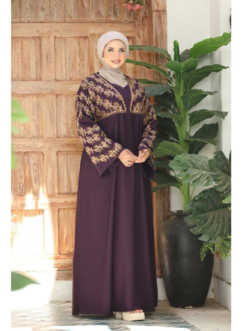 Women's abaya for receiving guests and going out, embroidered with luxurious imported Marasi Al-Ahram fabric - a comfortable, loose fit suitable for occasions and home. - Image 2