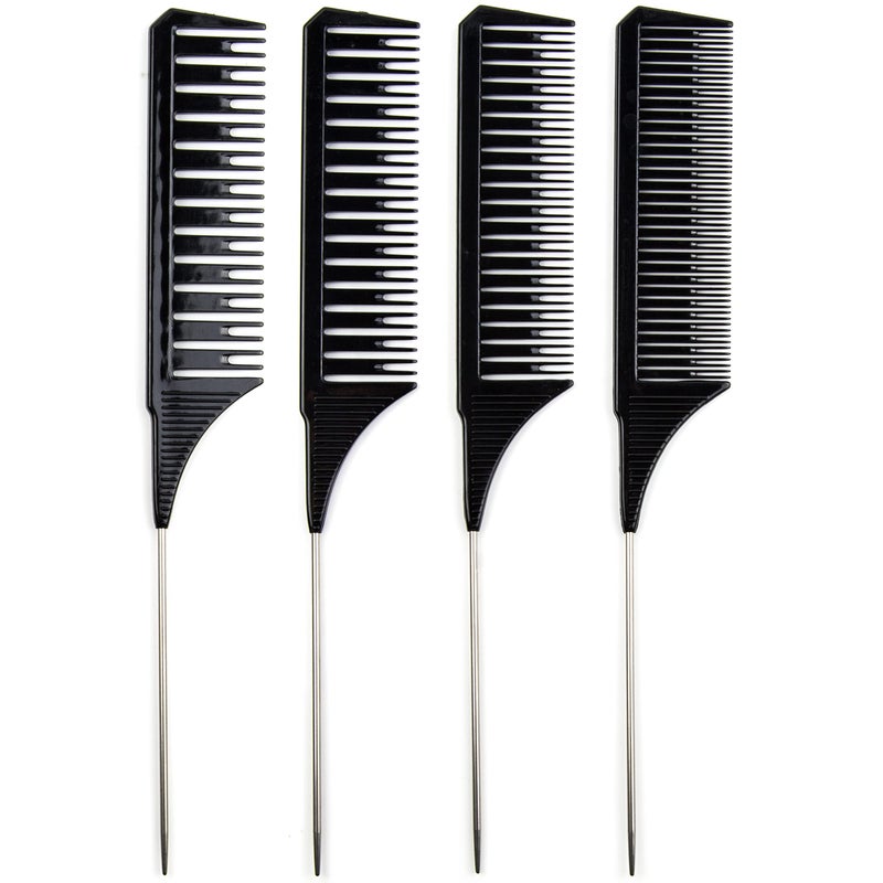 Salon Supply Co Salon Highlighting Combs Set - 4 Black Pin Tail Weaving Combs for Precise Foiling and Sectioning - Image 1