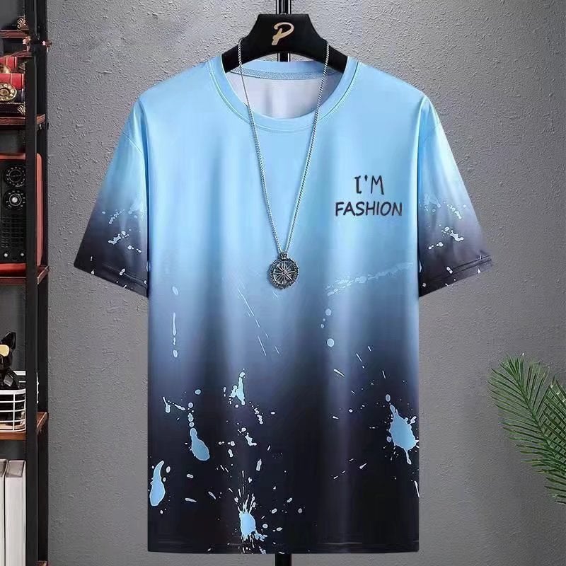 Ice Silk Short-Sleeved T-Shirt Men'S 2022 New Summer Fashionable Brand Refreshing Student Trendy All-Match Half-Sleeved T-Shirt Men'S Wear - Image 1
