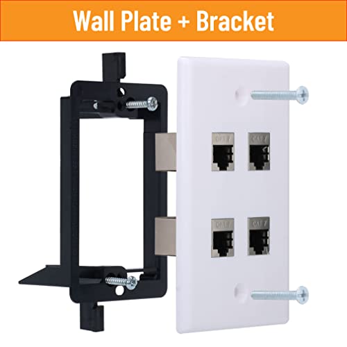 YOEMELY Cat7 Keystone Wall Plate 4 Port, 1 Gang RJ45 Wall Plate with Ca7 Coupler Female to Female and Wall Plate Bracket for Networking Cable Outlet (White, 1 Pack) - Image 2