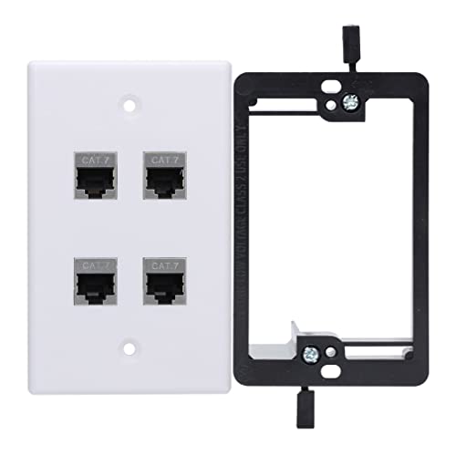 YOEMELY Cat7 Keystone Wall Plate 4 Port, 1 Gang RJ45 Wall Plate with Ca7 Coupler Female to Female and Wall Plate Bracket for Networking Cable Outlet (White, 1 Pack) - Image 1