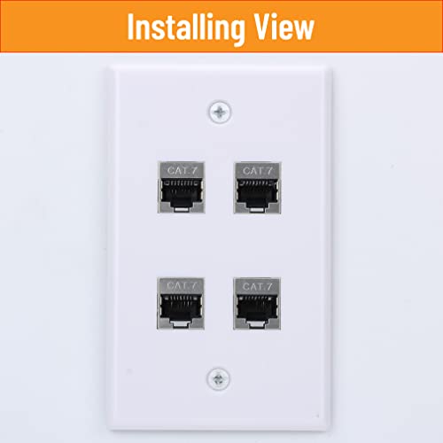 YOEMELY Cat7 Keystone Wall Plate 4 Port, 1 Gang RJ45 Wall Plate with Ca7 Coupler Female to Female and Wall Plate Bracket for Networking Cable Outlet (White, 1 Pack) - Image 4