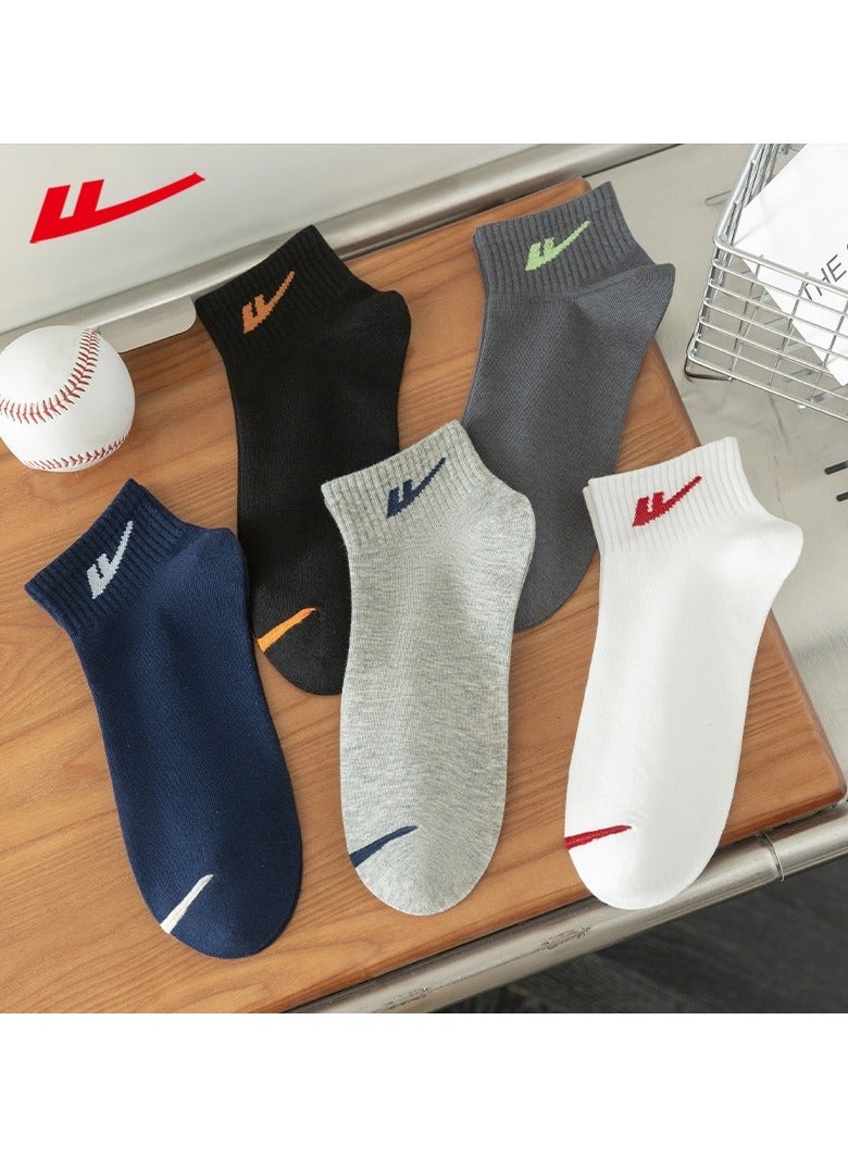 Warrior Men's short socks low tube boat socks running sports socks ins trendy all-match men's socks thin breathable sweat-absorbent short socks casual pure cotton antibacterial shallow mouth invisible men's boat socks (5 pairs of multi-color) - Image 1