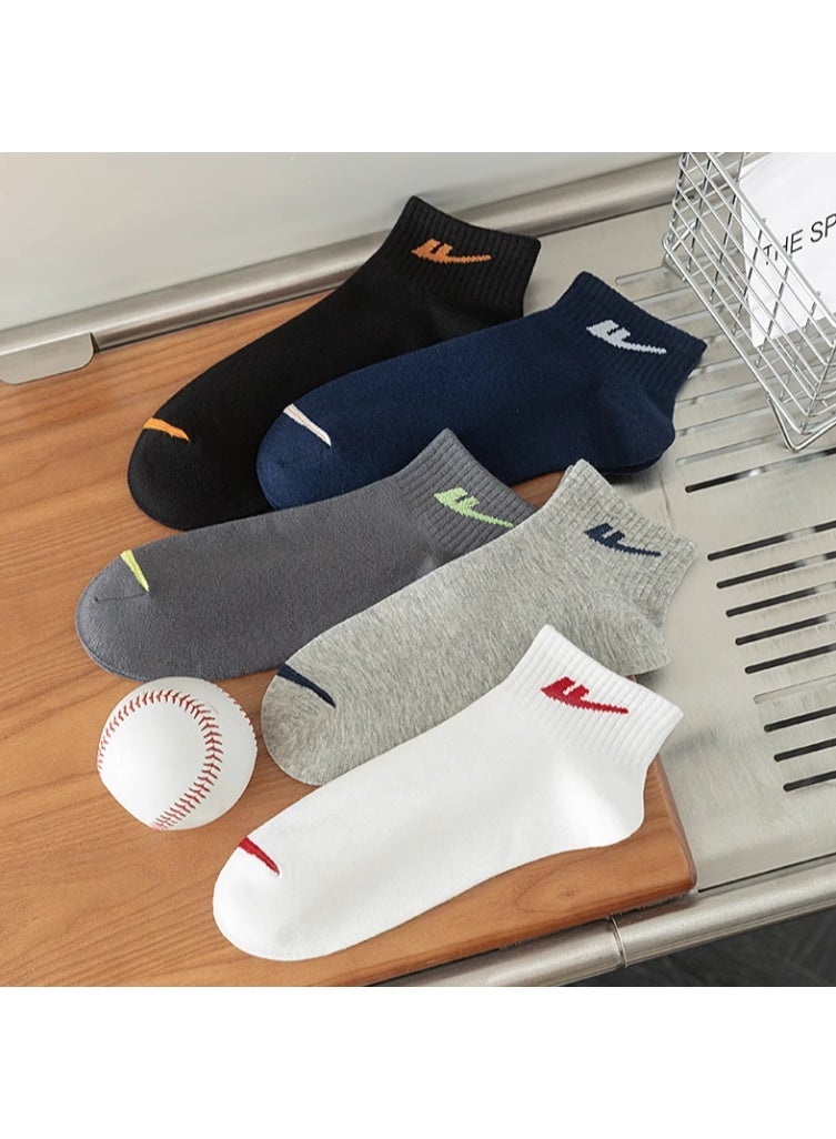 Warrior Men's short socks low tube boat socks running sports socks ins trendy all-match men's socks thin breathable sweat-absorbent short socks casual pure cotton antibacterial shallow mouth invisible men's boat socks (5 pairs of multi-color) - Image 2