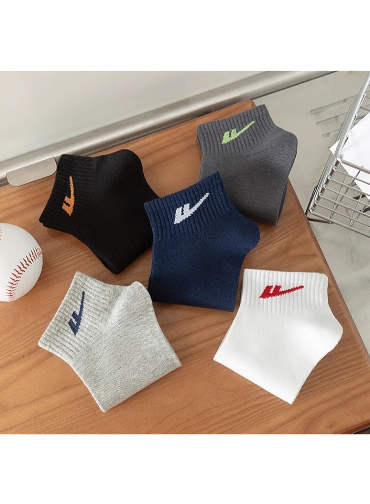 Warrior Men's short socks low tube boat socks running sports socks ins trendy all-match men's socks thin breathable sweat-absorbent short socks casual pure cotton antibacterial shallow mouth invisible men's boat socks (5 pairs of multi-color) - Image 3