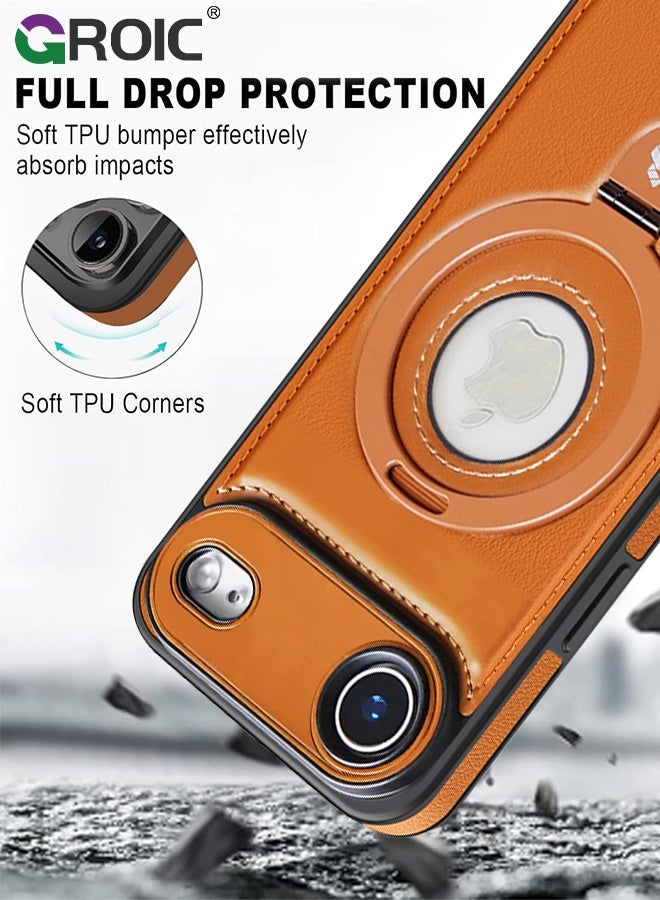 GROIC Designed for iPhone 17 Air Standing Case, Leather Magnetic Phone Cover for iPhone 17 Air, Invisible Ring Holder Stand Logo Hole Back Cover, Vegan, Luxury, Elegant (Brown) - Image 5