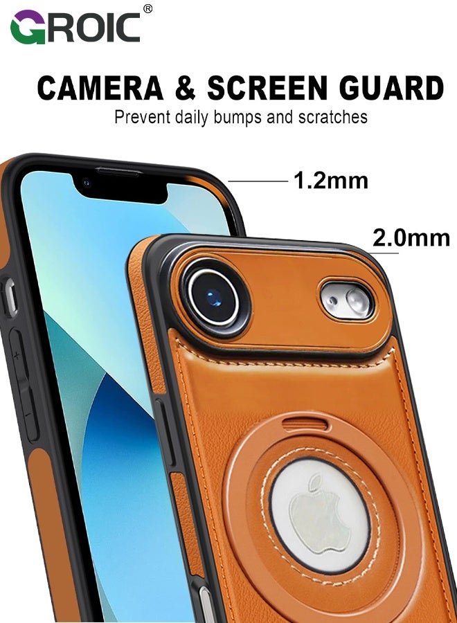 GROIC Designed for iPhone 17 Air Standing Case, Leather Magnetic Phone Cover for iPhone 17 Air, Invisible Ring Holder Stand Logo Hole Back Cover, Vegan, Luxury, Elegant (Brown) - Image 4
