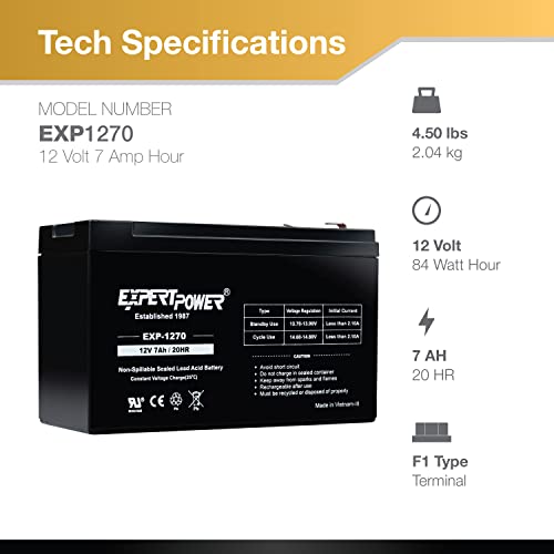 ExpertPower 12v 7ah Rechargeable Sealed Lead Acid Battery - Image 3
