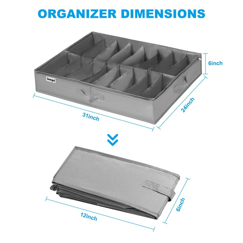 INAYA Under Bed Shoe Storage Organizer Set of 2, Fits 32 Pairs, Underbed Shoe Box Storage Containers Adjustable Dividers w/Bottom Support, Clear Foldable Shoes Storage w/Reinforced Handles - Image 5