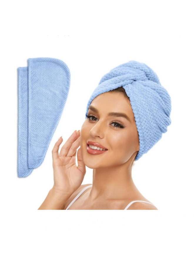 2PCS Soft Touch Microfiber Hair Towel Wrap for Women Anti-Frizz Quick Drying Hair Turban-Super Absorbent 300GSM Coral Fleece Blow Dry Towel for All Hair Types Lightweight for Styling (Blue) - Image 1