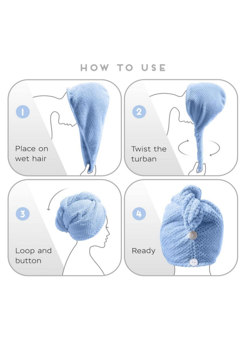 2PCS Soft Touch Microfiber Hair Towel Wrap for Women Anti-Frizz Quick Drying Hair Turban-Super Absorbent 300GSM Coral Fleece Blow Dry Towel for All Hair Types Lightweight for Styling (Blue) - Image 2