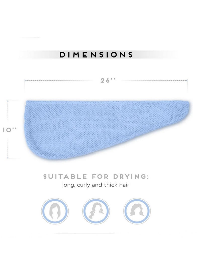 2PCS Soft Touch Microfiber Hair Towel Wrap for Women Anti-Frizz Quick Drying Hair Turban-Super Absorbent 300GSM Coral Fleece Blow Dry Towel for All Hair Types Lightweight for Styling (Blue) - Image 3