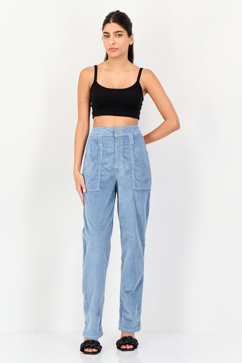 Reiko Women Regular Fit Corduroy Pants, Blue - Image 3
