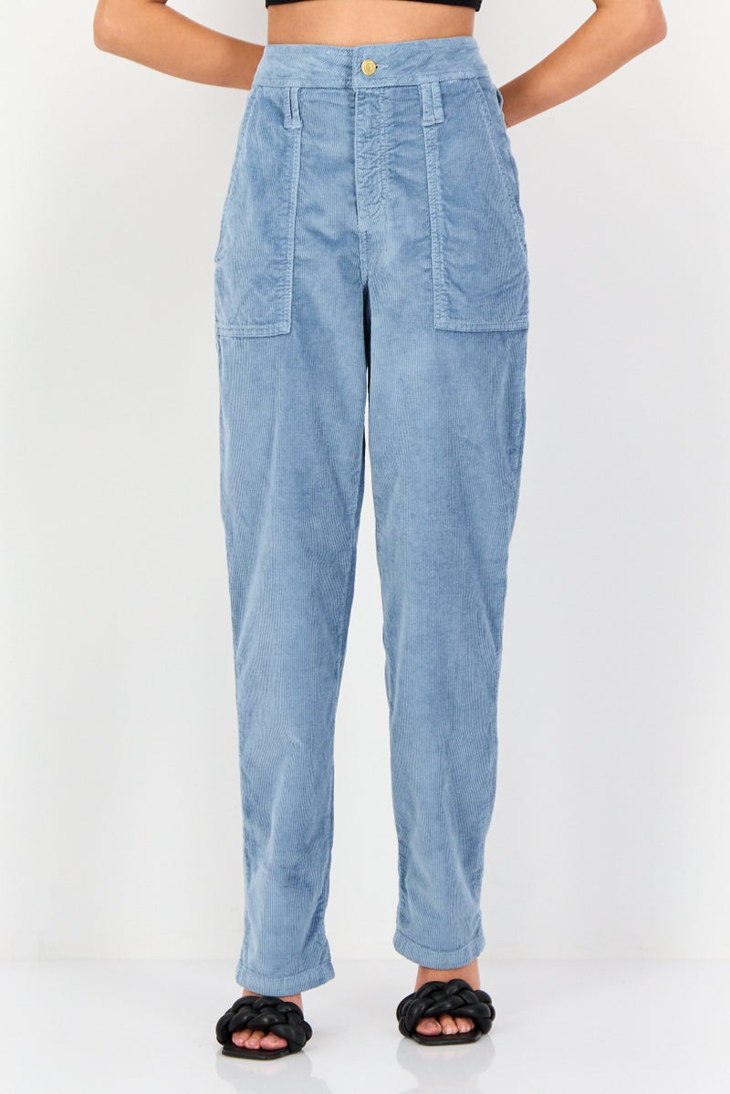 Reiko Women Regular Fit Corduroy Pants, Blue - Image 1