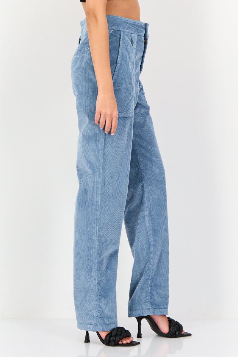 Reiko Women Regular Fit Corduroy Pants, Blue - Image 4