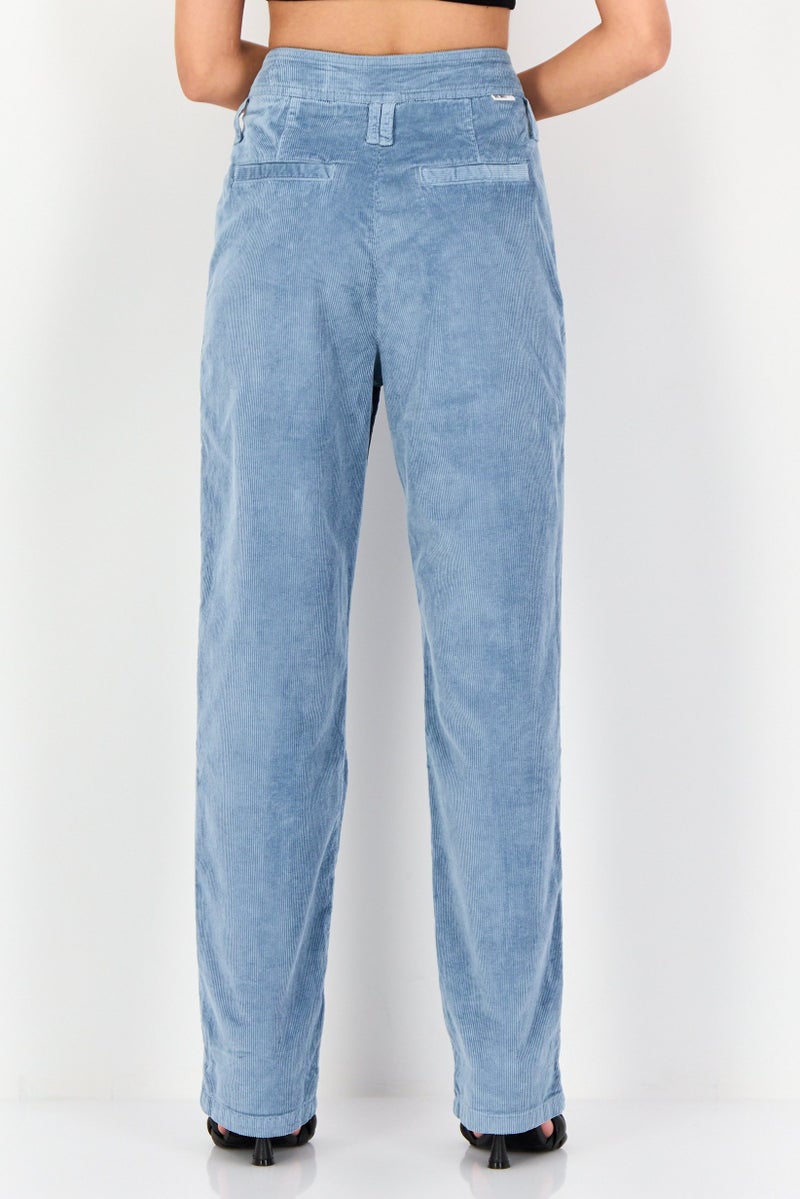 Reiko Women Regular Fit Corduroy Pants, Blue - Image 2