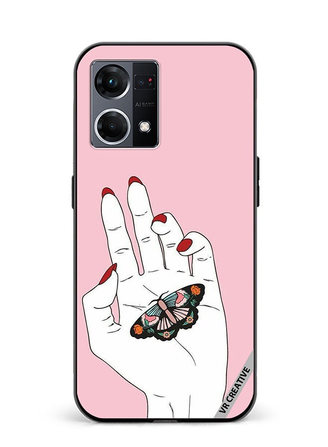 VR CREATIVE Protective Case Cover For Oppo Reno8 4G Butterfly Siting In Hand Design Multicolour - Image 1