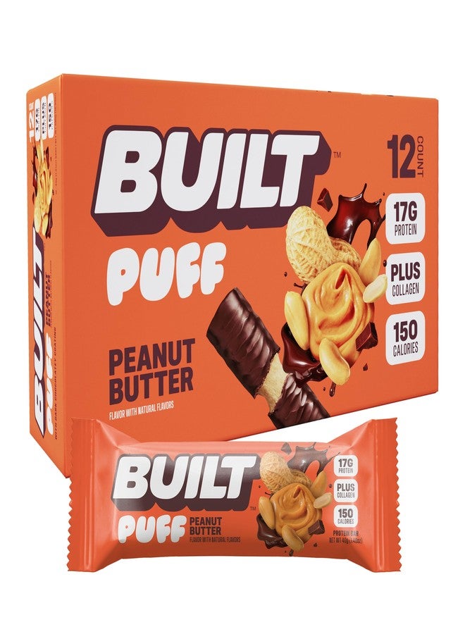 Built Bar, Puff Protein Bars, Peanut Butter Puff, 17g Protein Snacks, On-The-Go Bars, Only 150 Calories, 6g Sugar, Collagen, Gluten Free, 12 Count - Image 1