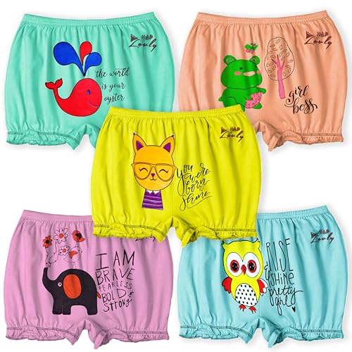 HAP Kids Girls Pack of 5 Light Color Printed Bloomers – 100% Cotton Soft & Breathable Baby Innerwear/Diaper Cover Shorts for Infants & Toddlers Multicolour - Image 1