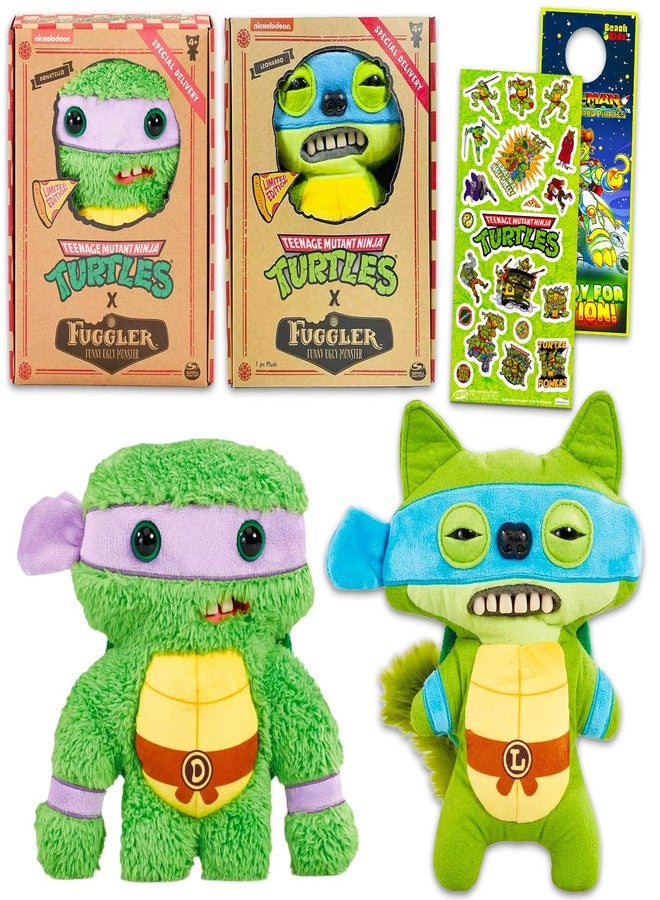 Fuggler مجموعة دمى فاجلر من سلاحف النينجا المراهقين للأطفال - حزمة 2 دمى فاجلر دوناتيلو وليوناردو 9 إنش، بالإضافة إلى ملصق والمزيد | مجموعة دمى قبيحة مضحكة من TMNT للأولاد والبنات - Image 1