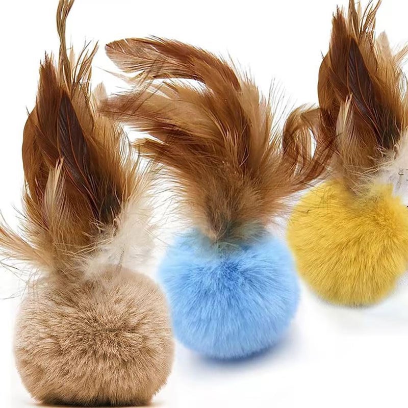 AZOFFYIU Cat Toys for Indoor Toys,Rainbow Cat Wand Toys,Feather Flips Plush Ball Cat Toys,Interactive Feather Toy for Teaser Play and Chase Exercise with Kitten 6 Pack - Image 3