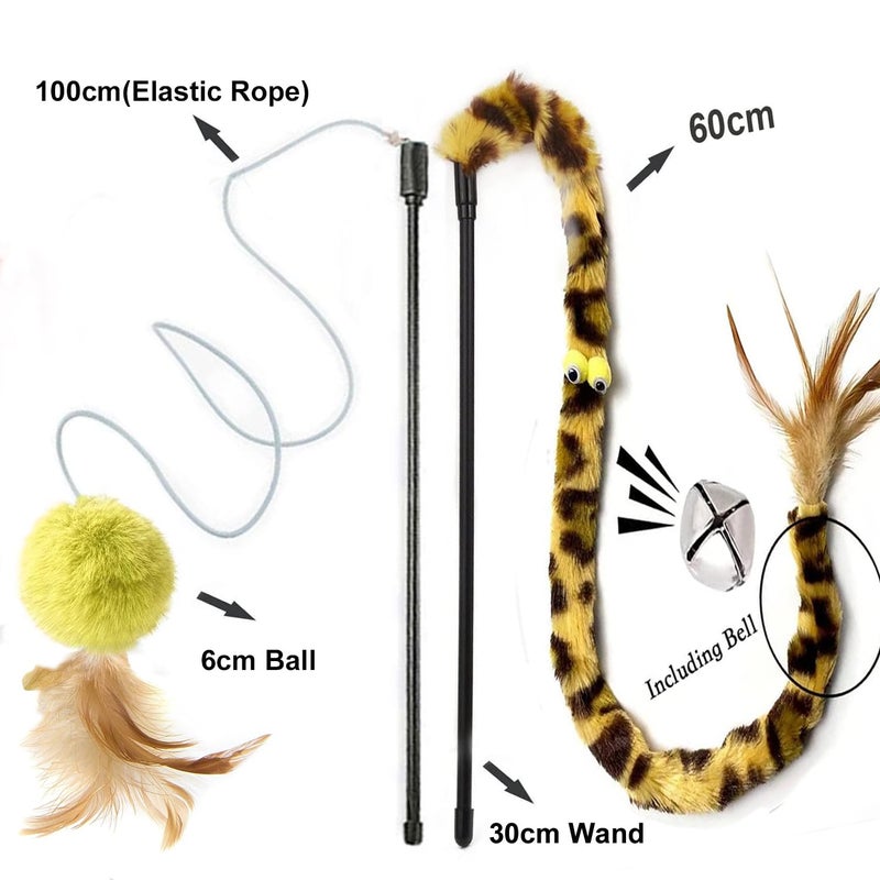 AZOFFYIU Cat Toys for Indoor Toys,Rainbow Cat Wand Toys,Feather Flips Plush Ball Cat Toys,Interactive Feather Toy for Teaser Play and Chase Exercise with Kitten 6 Pack - Image 4