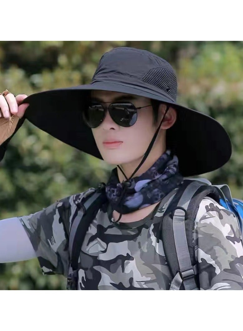 Wide brimmed sun hat, waterproof and breathable, suitable for fishing, hiking, camping, boys and girls - Image 1