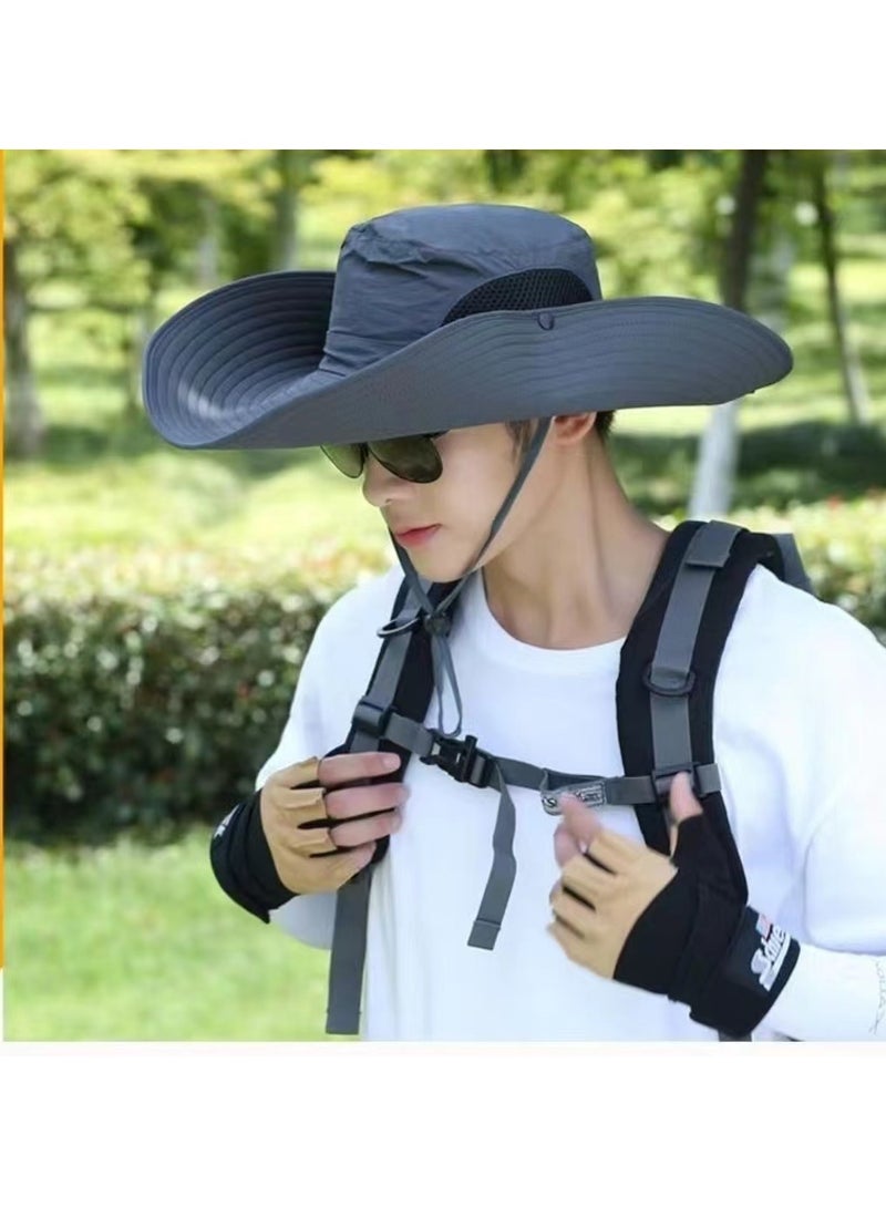 Wide brimmed sun hat, waterproof and breathable, suitable for fishing, hiking, camping, boys and girls - Image 3