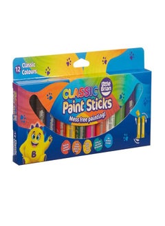 Little Brian Paint Sticks Classic Colours – 12 Assorted | Mess-Free, Quick-Drying, Twist-Up Solid Paint for Kids’ Creative Fun
