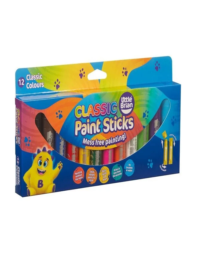 Little Brian Little Brian Paint Sticks Classic Colours – 12 Assorted | Mess-Free, Quick-Drying, Twist-Up Solid Paint for Kids’ Creative Fun