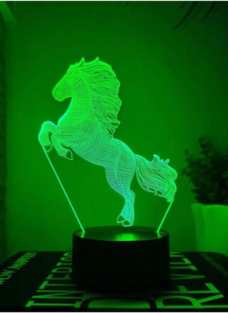 مصباح LED بتصميم ثلاثي الأبعاد لتزيين الطاولة متعدد الألوان بتصميم حصان لعشاق الخيل